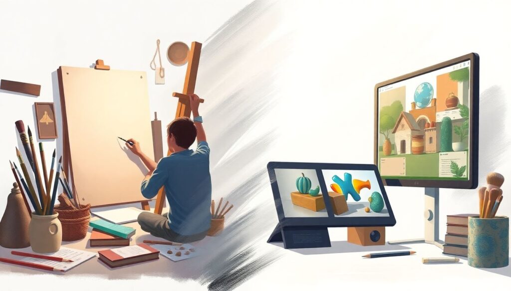 Современная графика в иллюстрациях: цифровая кисть против традиционных средств - иллюстрация